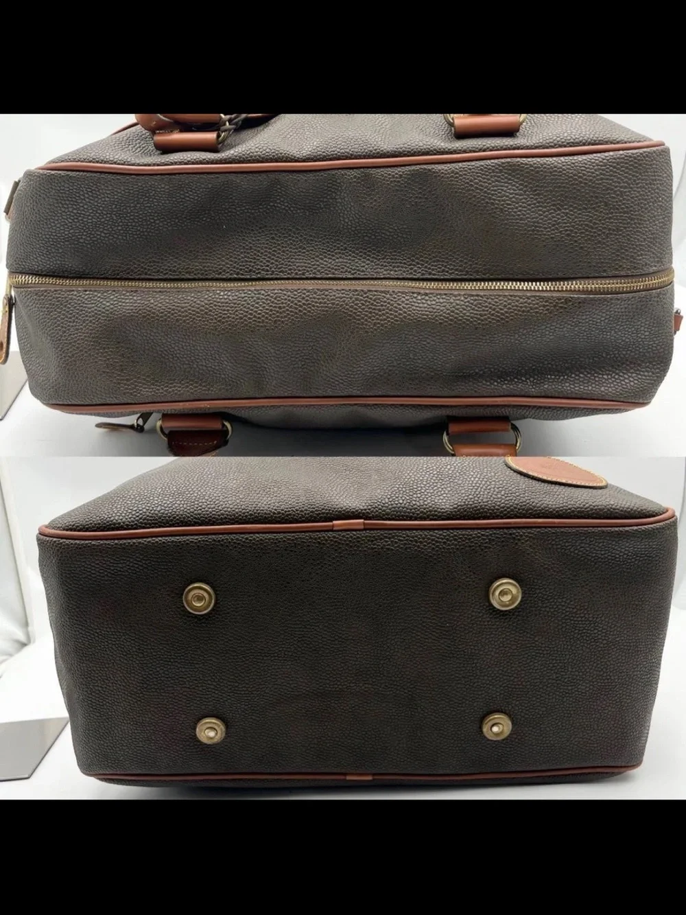 Mulberry Brown Pebbled Leather Briefcase with Tan Trim